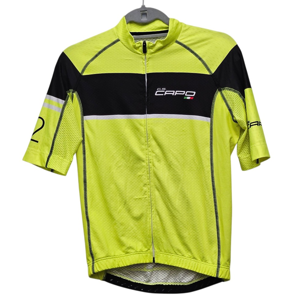 CAPO Cycling Jersey Short Sleeve Neon Yellow Black Mens Size M‎ Made in Italy